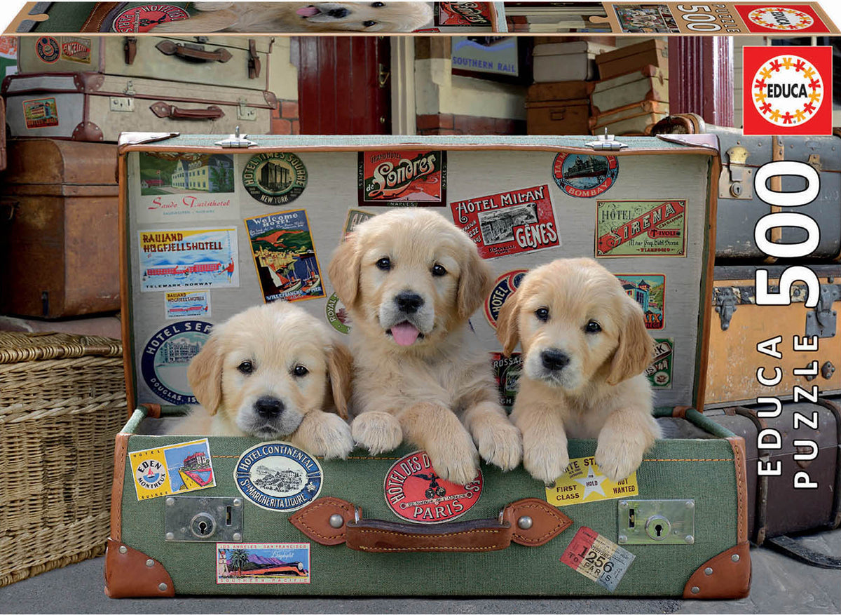 Educa Puppies In The Luggage 500 Piece Puzzle image 0